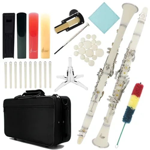 Clarinetto in Si bemolle bianco Clarinetto per studenti principianti in Si bemolle per orchestre scolastiche Adulti con kit di pulizia a guscio duro Guanti per staffa Parte