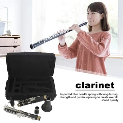 Clarinét Proffesiynol 17 Allwedd gyda Strap a Brethyn Glanhau B Offeryn Cerddorfa Clarinét Fflat i Ddechreuwyr