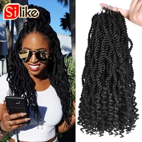 Lignende syntetisk senegalesisk twist hår krøllede spidser 3X kinky twist fletninger 12 tommer hæklet fletning af hårforlængelser til sorte kvinder