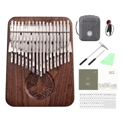 Hluru Professional Kalimba 34 Keys Black Walnut Tone Key B / C Thumb Piano 24 Keys Wooden Full Solid Kalimba No Sound Hole Mbira