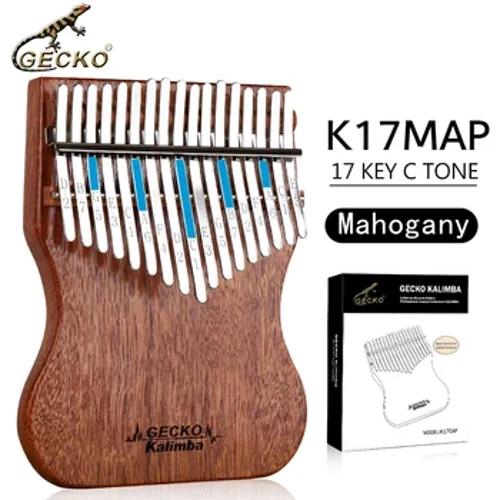GECKO Kalimba 17 teklak xafla osoa mahoizko gorputz sendoa, argibide eta doinu mailuarekin, thumb piano eramangarria C/B tonua K17MAP