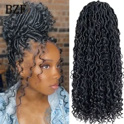 1B Curly Faux Locs Crochet Hoer 18 Zoll Gëttin Locs Crochet Hoer 1B 99J Pre Looped Synthetic Braiding Hoer Extensions For Women