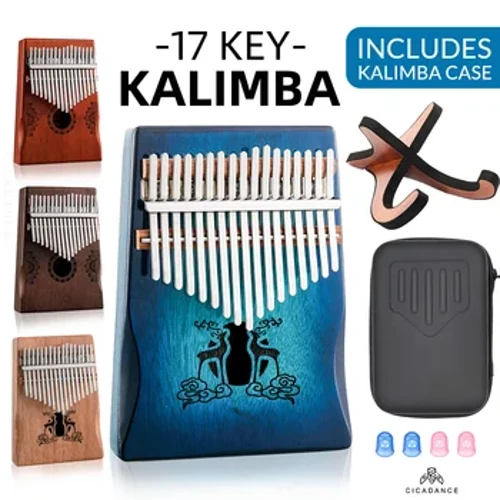 Kalimba 17 billentyűs Calimba Kiváló minőségű mahagóni fából készült hordozható ujjzongora állvánnyal tárolótáskával Oktatókönyv Karácsonyi ajándékok