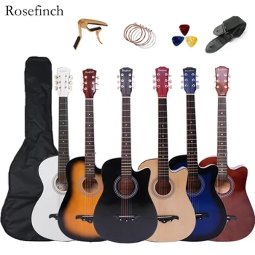 Gitâr Acwstig 41/38 Modfedd ar gyfer Dechreuwyr Teithio Pecyn Oedolion gyda Bag Capo Picks 6 Gitarra Llinynnau Dur ar gyfer Pobl Ifanc AGT16