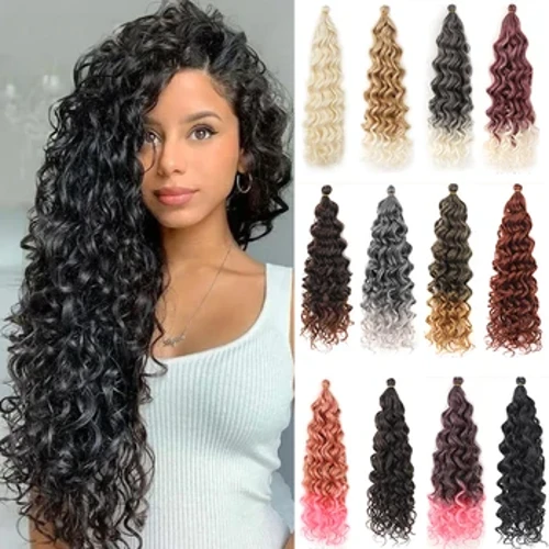 Curly Crochet Hoer Extesion 18 Zoll Hawaii Ocean Wave Braiding Hoer Gëttin Locs Synthetesch Hoer Boho Style Hairpiece Fir Fraen