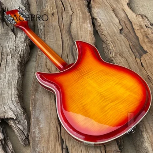 381 Gitar Listrik, 12 String Cherry Sunburst, Body Top and Back with Flame Maple, R shape Tailpiece, Quality Guitarra