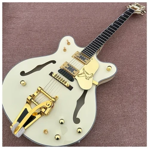 Milk-White Hollow Body Jazz električna gitara, prst od ružinog drveta, zlatni hardver, Bigsby Tremolo Bridge, besplatna dostava