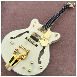Jazzová elektrická kytara Milk-White Hollow Body, hmatník z palisandru, zlatý hardware, most Bigsby Tremolo, doprava zdarma