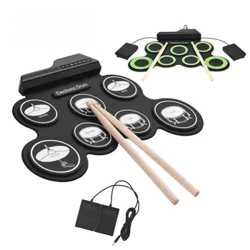 2022Ny Folde Silikone Håndrulle USB Elektronisk Tromle Bærbar Practice Drums Pad Kit med trommestikker Sustain Pedal