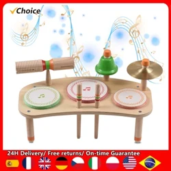Drum Set 7-in-1 Desktop Drum Portabel Dilepas Drum Kit Alat Perkusi Kayu Alami Halus Burrless untuk Hadiah Ulang Tahun