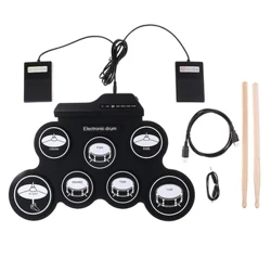 USB Danbor Elektronikoa 7 pad eramangarria Roll Up silikonazko danbor multzoa musika zaleentzat osagarriak jotzeko bateriarekin
