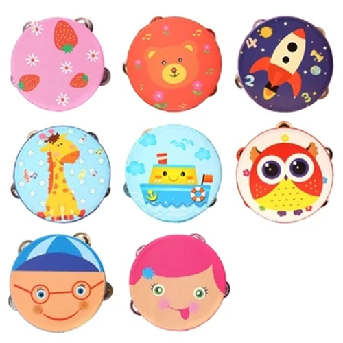 Kanner Kids Music Toy Cartoon Mini Musical Instrument Hand Drum Hand Held Tambourine Drum fir Party Spill