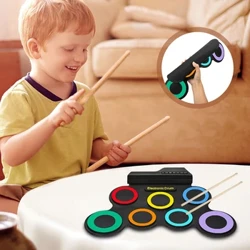 Conjunto de bateria eletrônica para aprender a tocar, 7 tambores, presente de natal e aniversário com 2 baquetas, 2 pedais de pé para iniciantes e crianças