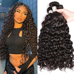 100% Onveraarbechte Malaysian Remy Mënsch Hoer Weave Extensions Naass a gewellt Hoer Bundles cheveux humain 12A Waasser Wave Bundle Offeren
