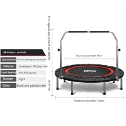 Trampolina dla dzieci 40 cali + poręcze, trampolina wewnętrzna i zewnętrzna 48 stóp (z poręczami) (nośność 650 kotek)