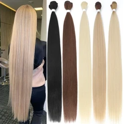 Bwndeli Gwallt Syth Asgwrn Salon Estyniadau Gwallt Naturiol Ffibrau Ffug Yaki Gwallt Syth Synthetig Hir iawn Gwehyddu Llawn i'r Diwedd