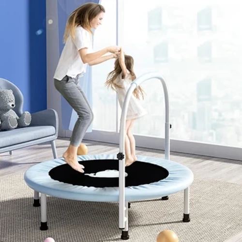 40" Mini Trampoline no nā keiki hiki ke hoʻopili ʻia i loko o ka māla i loko o nā keiki liʻiliʻi Trampoline me ka hiki ke hoʻoponopono ʻia i ka lawe lima lima 150kg Home Gym Rebounder