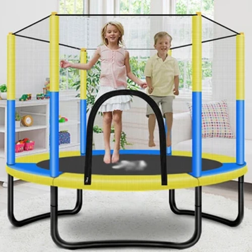 60 Modfedd Plant Neidio Gwely Rownd Plant Trampolîn Mini Amgaead Pad Net Ymarfer Corff Awyr Agored Teganau Cartref Cymorth Hop Soffa 250 KG