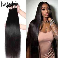 Mënsch Hoer Bundles 1/3/4 Stéck Hoer Extensioun Fir Fraen Brasilianer Straight Mënsch Hoer Web Bundles Natural Black 12A Iwish Hoer