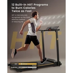 NYHET 2024 URTM006 Foldi mini tredemølle, maks hastighet 1-10 km/t, gangareal 105*40 cm, maks belastning 100 kg, 12 innebygde HIIT-programmer