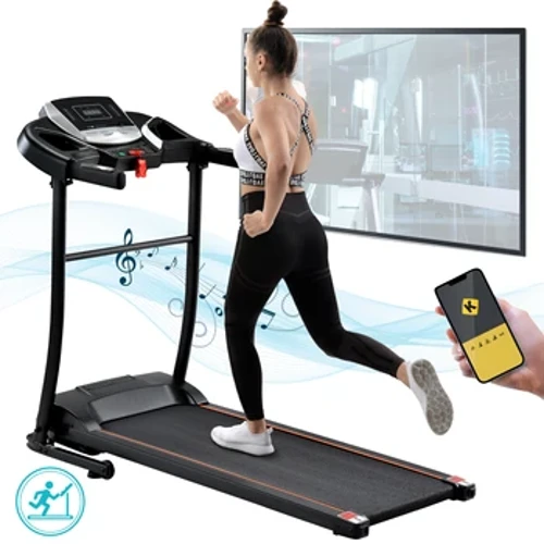 VSOGA Cinta de correr plegable para el hogar, equipo de ejercicio para correr con aplicación Kinomap, conectividad USB Bluetooth y AUX, pantalla LED, negro