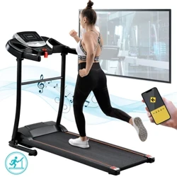 Muileann Tread Infhillte VSOGA Don Bhaile, Trealamh Aclaíochta a Rith Le Aip Kinomap, Nascacht USB Bluetooth Agus AUX， Taispeáint LED, Dubh
