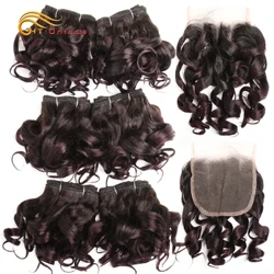 Kulot na Buhok na Bundle ng Brazilian Human Hair Weave 6 Bundle Na May Lace Closure Colored 1B/27/30/33/99J Maikling Extension ng Buhok Para sa Babae