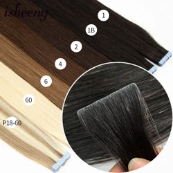 Isheeny 12 "16" 20 "Extensions de cheveux de bande de trame de peau d'unité centrale 10 pièces bande Invisible dans les Extensions de cheveux Machine droite Remy cheveux humains