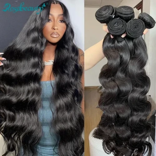 Rosabeauty 30 40 hüvelykes Body Wave 3 4 köteg Brazil Remy 100% feldolgozatlan emberi haj hullámos Doule rajzolt kötegek szövés hosszabbítók