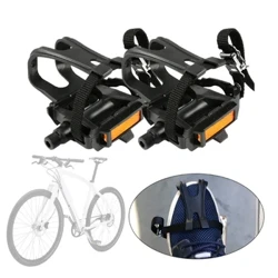 Pedais de bicicleta com clipe e alças, gaiola para exercícios internos, pedais giratórios para fitness, bicicletas de exercício interno