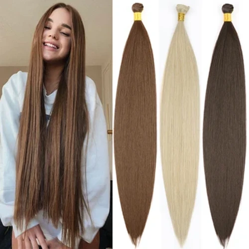 Estyniadau Gwallt Bwndeli Syth 36 Modfedd Gwres Gwrthiannol Ffibr Gwallt Gwehyddu Hairpiece Synthetig Ombre Blonde Ar gyfer Merched Du