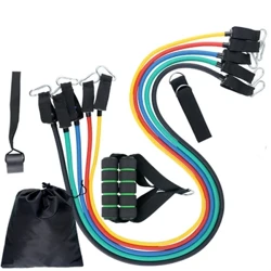 11 Pièces Bandes de Résistance Ensemble Yoga Exercice Fitness Bande Boucle En Caoutchouc Tube Bandes Gym Fitness Exercice Formation Pilates Tension Corde