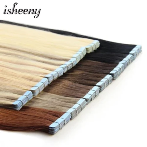 Tâp Gwallt Dynol Isheeny Blonde mewn Estyniadau Estyniad Gwallt Naturiol Ewropeaidd Croen PU Weft 12"-24" Gwallt Dynol Du Brown
