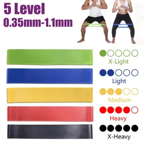 5 Imibala Ye-Yoga Resistance Rubber Bands Isisetshenziswa Sangaphakathi Sokufaneleka Kwangaphandle 0.35mm-1.1mm Amabhendi e-Elastic we-Pilates Sport Training Workout