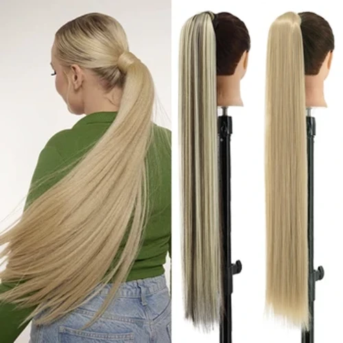 LISI GIRL 85cm Synthetesch laang riichtaus Ponytail Hoer Clip In Hoerverlängerung Blond Braun Wrap Around Pony Hoerpiece Fir Fraen