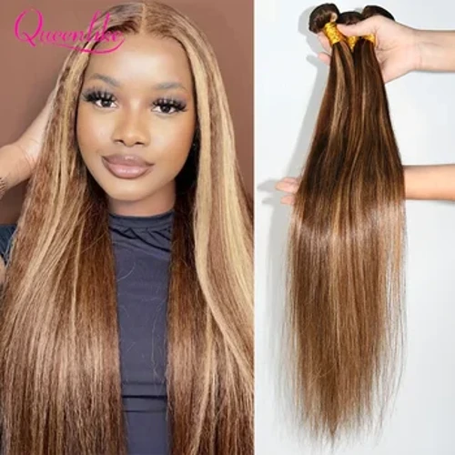 Mèches brésiliennes naturelles brutes à reflets P4/27, Extensions de cheveux naturels, couleur ombré, 24, 26, 28 pouces, pour femmes