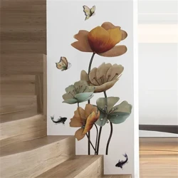 Renkli Duvar Sticker 3D Kelebek Çiçek Sazan Su Geçirmez Çıkarılabilir Dekoratif Çıkartmalar Duvar Kağıdı Ev Dekor Yatak Odası Oturma Odası
