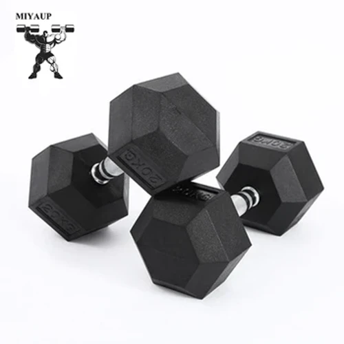 Gimnastika zallari ishchilari va professional fitnes studiyalari uchun MIYAUP erkaklar uchun olti burchakli quyma temir kauchuk qoplamali dumbbelllar