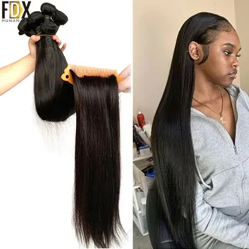 FDX 30 32 34 36 38 40 นิ้ว Silky STRAIGHT บราซิลผมรวมกลุ่ม 100% Remy Human Hair Bundles 1/3/4 ชิ้นธรรมชาติสี