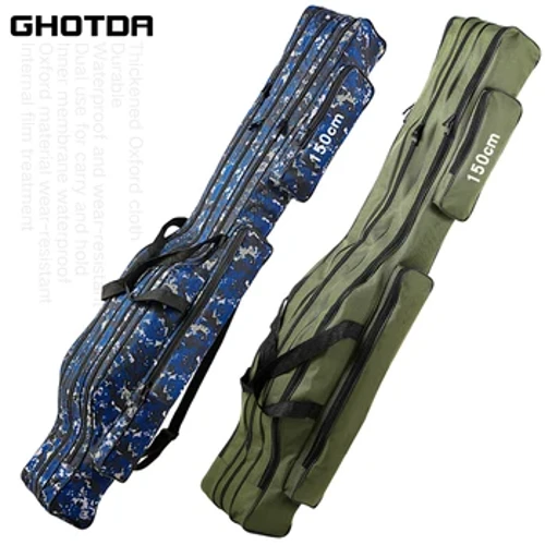 150/130/120/110CM zesummeklappbar Oxford Stoff Fëscherei Staang Zipped Case Fëscherei Poschen Stockage Pouch Holder fir Fëscherei 2/3 Layer