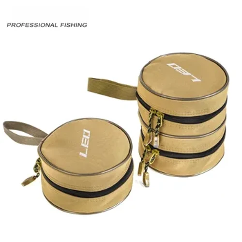 15*15*8/16cm Bag Rîl Pysgota Cynfas Khaki Rownd Gludadwy Ffibr Polyester Monolayer Offer Affeithwyr Gêr Proffesiynol Bilayer