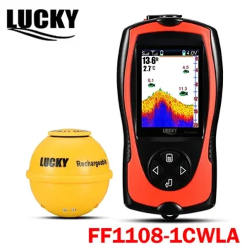 LUCKY Rechargeable Fish Finder FF1108-1CWLA/CT Wireless Sonar Sensor Fish Finder Faarf Display Max 45M Waasserdéift