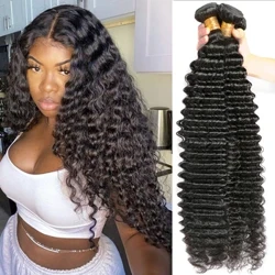 30Inch Deep Wave 1 3 4 Bundles Deal Malaysian Hair Weave Bundel 100% Virgin Human Deep Water Curly Bundles Extensions Tissage