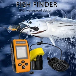 100M წყალქვეშა Echo Sounder 45 გრადუსიანი ხელით Fish Finder IPX4 წყალგაუმტარი LCD ეკრანი ტბის ზღვის თევზაობისთვის