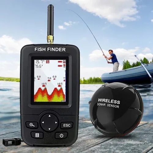 Alertă de pescuit cu sonar fără fir Găsitor de pește Sondă subacvatică Detector de pescuit Afișaj LCD Adâncime 45m 125KHZ pentru pescuitul în gheață