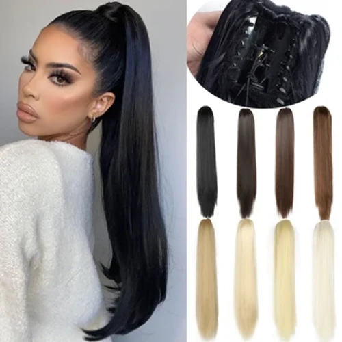 Synthetesch 24 Zoll Claw Clip On Straight Ponytail Hoer Extension Ponytail Extension Hoer Fir Fraen Pony Tail Hoer Coiffure