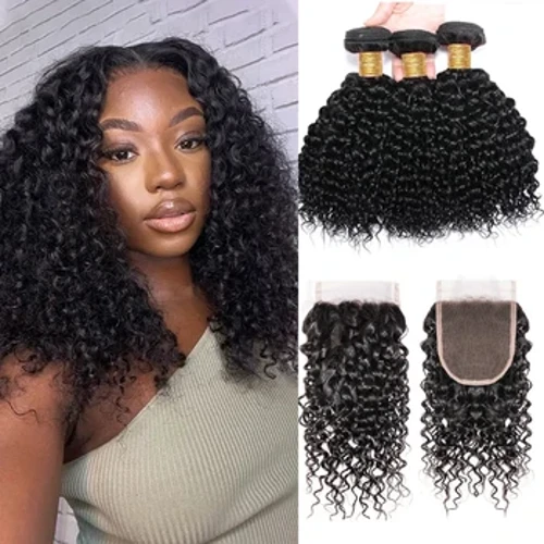 I-12A I-Malaysian Water Wave Bundles Evalekile Izinqwaba Ezi-3 Ezivaliwe Ezingacutshunguliwe I-Virgin Short Curl Tissage Bouclé Cheveux Humain