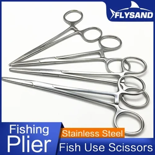 FLYSAND STAINLESS Steel Fëscherei Zang Scissor Line Cutter Haken Remover Forceps Tackle Curved Tipp Clamps Fëscherei Tools