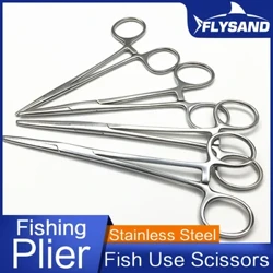 FLYSAND STAINLESS Steel Fëscherei Zang Scissor Line Cutter Haken Remover Forceps Tackle Curved Tipp Clamps Fëscherei Tools