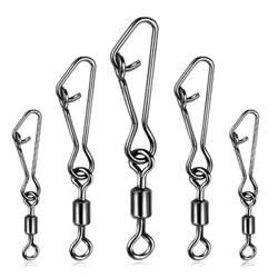 50pcs Stainless Steel Fishing Connector Fast Clip Lock Snap Swivel Solid Rings Safety Snaps Fishing Hook Tool Snap Pesca